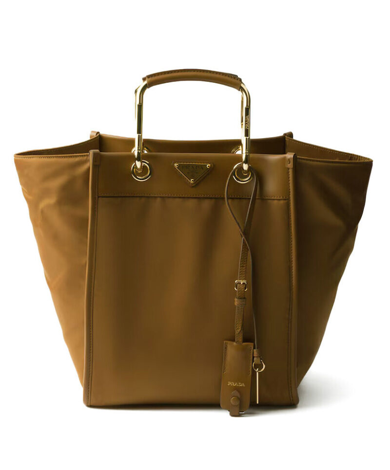 Prada Medium Re-Nylon And Leather Tote Bag Coffee